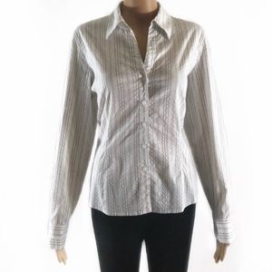 Nine West, White Stripped Button Up- Size 14